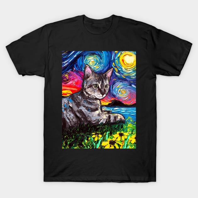 Tabby Tiger Cat Starry Night T-Shirt by sagittariusgallery